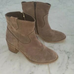 Suede Taupe Ankle Booties with Side Zip